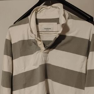 Thom Browne Size 4 Gray and White Striped Rugby Shirt